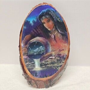 NATIVE AMERICAN INDIAN RAINMAKER IRIDESCENT WOOD LACQUERED PLAQUE WALL HANGING